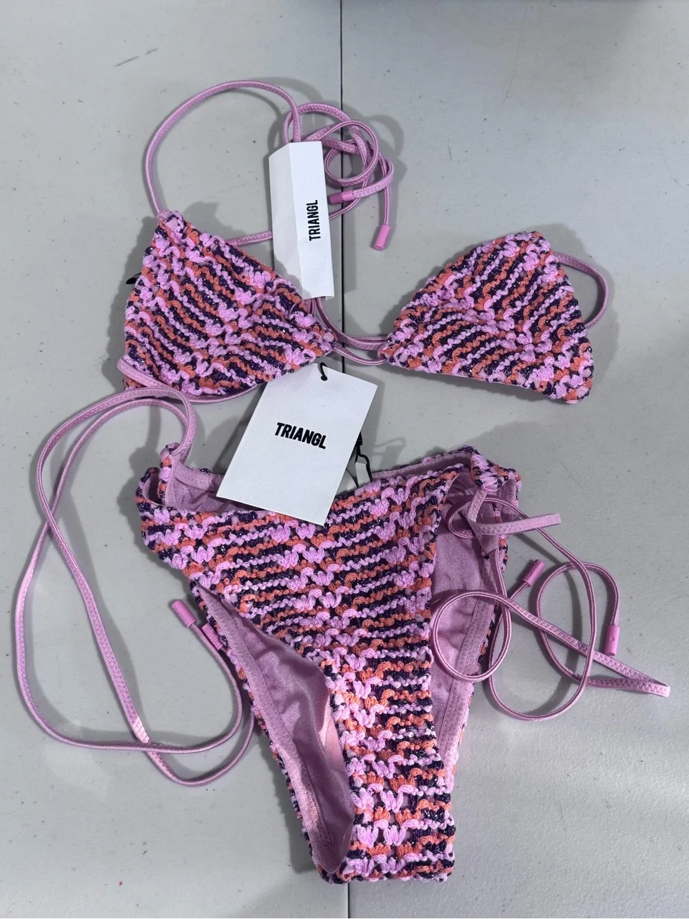 triangl swimwear Pink & Purple Crochet Triangle String Bikini